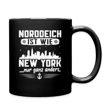 NORDDEICH IST WIE NEW YORK NUR GANZ ANDERS - Tasse einfarbig - Schwarz - Rechts
