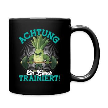 Kraftsport ACHTUNG EIN LAUCH TRAINIERT Lustig - Tasse einfarbig - Schwarz - Rechts