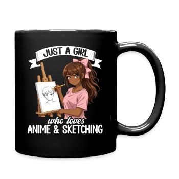 Nur Ein Mädchen, Das Anime Liebt Und Afro Zeichnet - Tasse einfarbig - Schwarz - Rechts