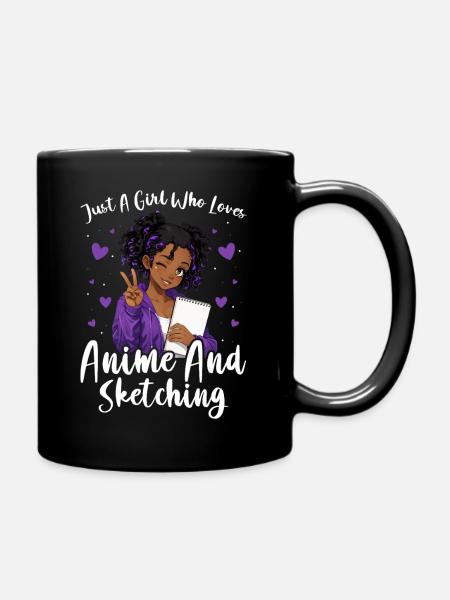 Nur Ein Mädchen, Das Anime Liebt Und Afro Zeichnet - Tasse einfarbig - Schwarz