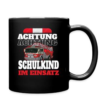 Achtung Schulkind im Einsatz - Tasse einfarbig - Schwarz - Rechts