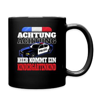 Achtung Polizeiauto Kindergartenkind - Tasse einfarbig - Schwarz - Rechts