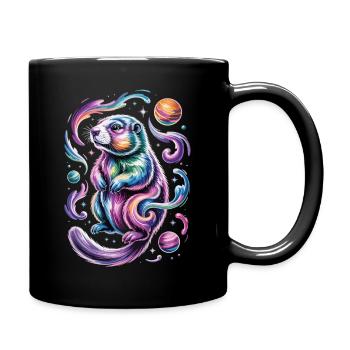 Otter Weltraum Shirt – Planet und Sterne - Tasse einfarbig - Schwarz - Rechts
