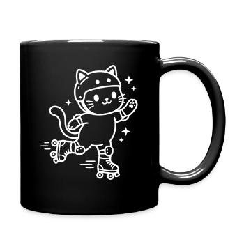 Rollschuh Kawaii Katze - Tasse einfarbig - Schwarz - Rechts