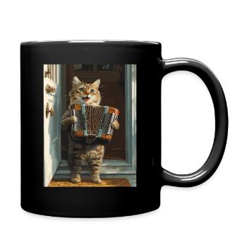 Chat avec accordéon - Mug uni - noir - Droite