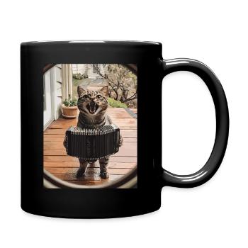 Accordéon chat sur le porche - Mug uni - noir - Droite