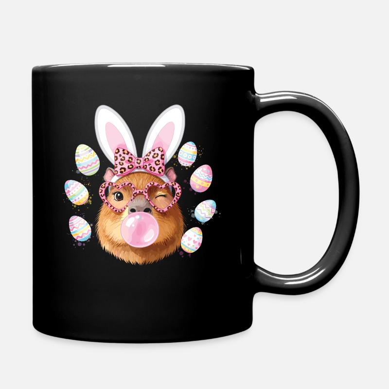 Easter Bunny Capybara with Leopard Glasses - Full Colour Mug - black
