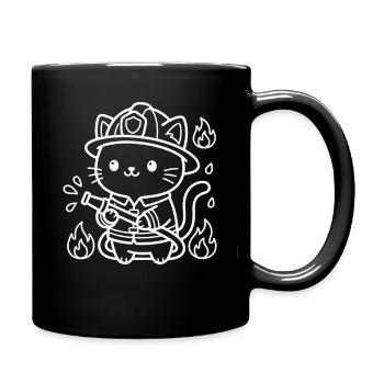 Feuerwehrmann Kawaii Katze - Tasse einfarbig - Schwarz - Rechts
