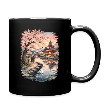 Traditioneller Japanischer Kirschblüten - Tasse einfarbig - Schwarz - Rechts