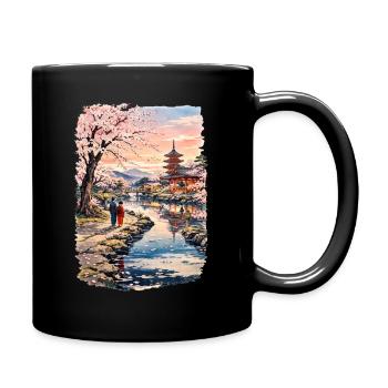 Traditioneller Japanischer Kirschblüten - Tasse einfarbig - Schwarz - Rechts