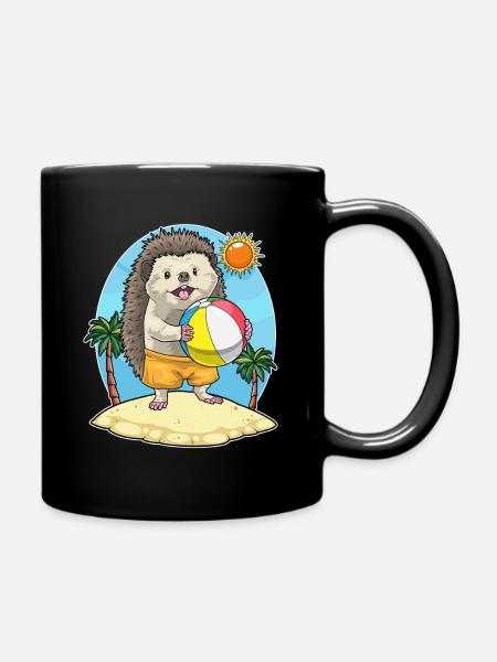 Igel Strand Wasserball Sommer - Tasse einfarbig - Schwarz