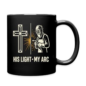 HIS LIGHT MY ARC Schweißer Kreuz Motiv - Tasse einfarbig - Schwarz - Rechts