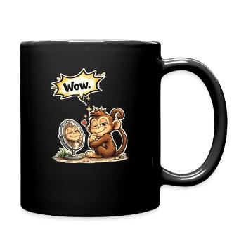 Lustiger Affe Wow Spruch Geschenk - Tasse einfarbig - Schwarz - Rechts