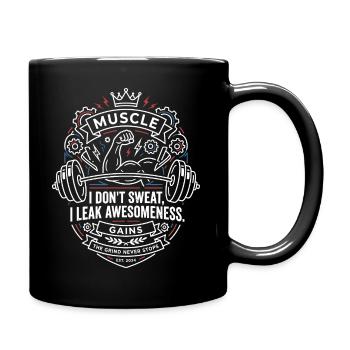 Muscle Saying Don't Sweat I Leak Awesomeness - Full Colour Mug - black - Right