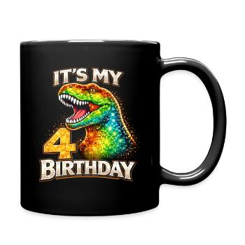 Its My 4 Birthday Dino Geburtstag - Tasse einfarbig - Schwarz - Rechts