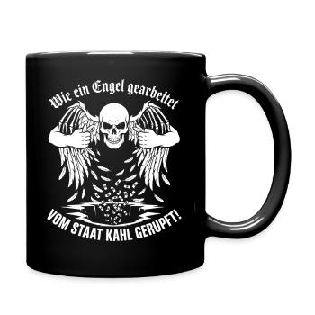 Wie Ein Engel Gearbeitet Vom Staat Kahl Gerupft - Tasse einfarbig - Schwarz - Rechts