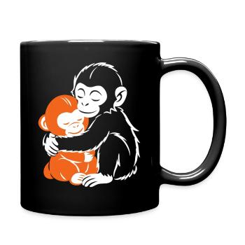 Affen umarmen, gemütliche Umarmung - Tasse einfarbig - Schwarz - Rechts