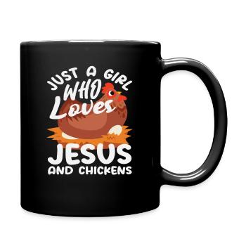 Mädchen das Jesus und Hühner liebt - Tasse einfarbig - Schwarz - Rechts