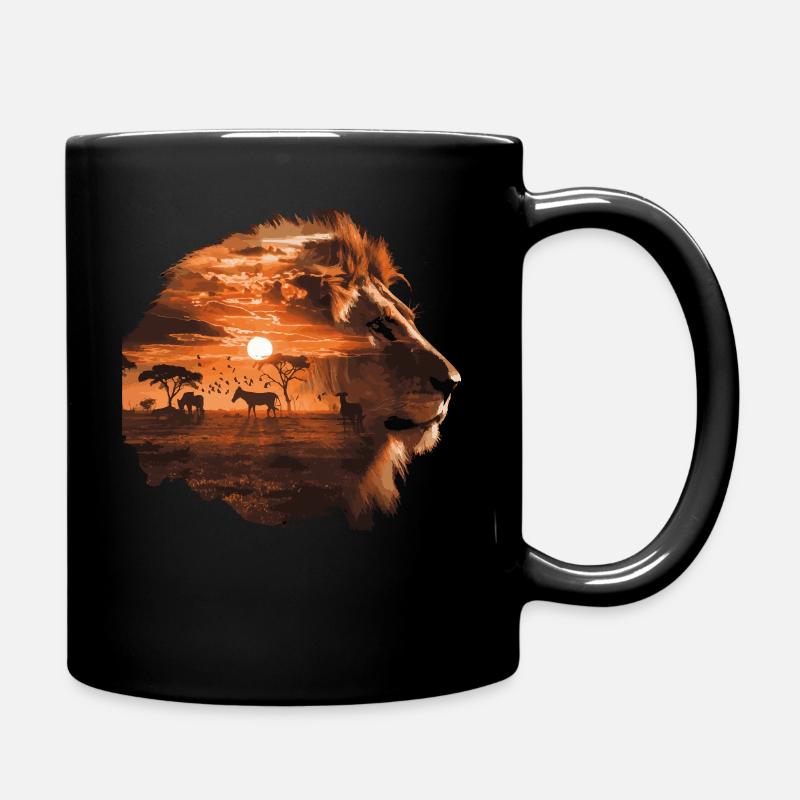 Löwe Savanne Sunset Double Exposure Design - Tasse einfarbig - Schwarz