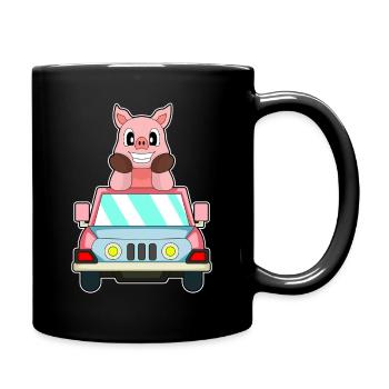 Schwein Auto - Tasse einfarbig - Schwarz - Rechts
