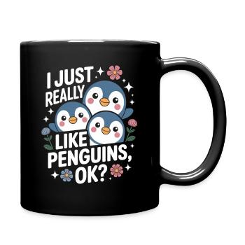 Penguin Trio Saying Picture - Full Colour Mug - black - Right
