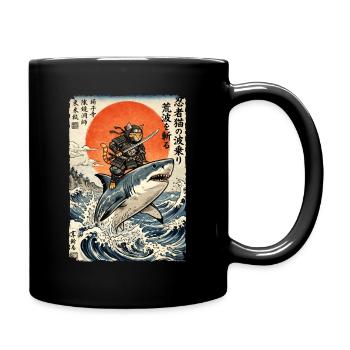 Ninja Katze, Japanischer Krieger & Kämpfer, Hai - Tasse einfarbig - Schwarz - Rechts