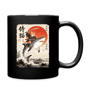 Chat samouraï, guerrier et combattant japonais, requin - Mug uni - noir - Droite
