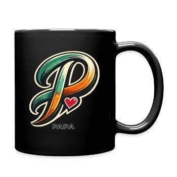 Papa Initiale P Retrolook Vatertag Shirt - Tasse einfarbig - Schwarz - Rechts