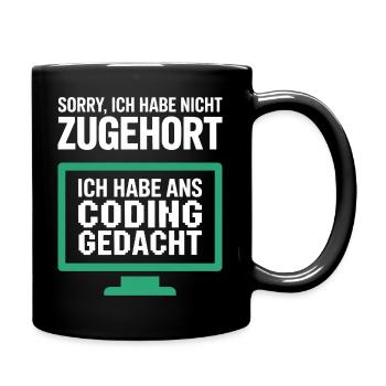 Gedanken statt Gehör am Pixelmonitor - Tasse einfarbig - Schwarz - Rechts