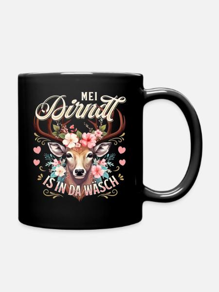 Tracht Ersatz Dirndl Shirt Damen Trachtenshirt - Tasse einfarbig - Schwarz