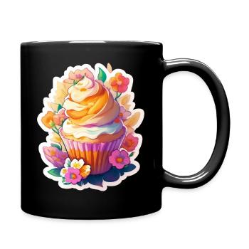 Blumen Cupcake Farbenspiel - Tasse einfarbig - Schwarz - Rechts