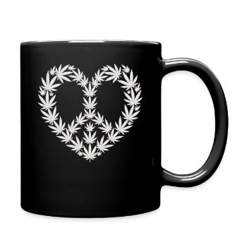 Cannabis Herz T-Shirt – Hanfblatt Herz - Tasse einfarbig - Schwarz - Rechts
