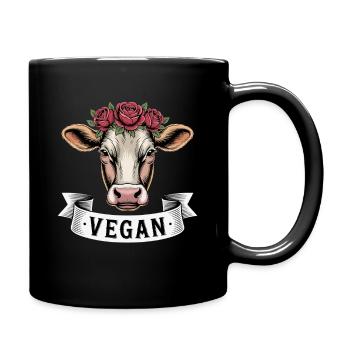 VEGAN Cow with Flower Wreath Animal Love Animal Welfare - Full Colour Mug - black - Right