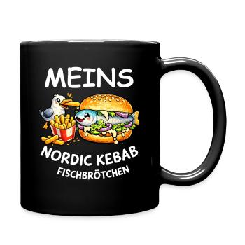 Lustiges Fischbrötchen Küstenhumor Nordsee Ostsee - Tasse einfarbig - Schwarz - Rechts