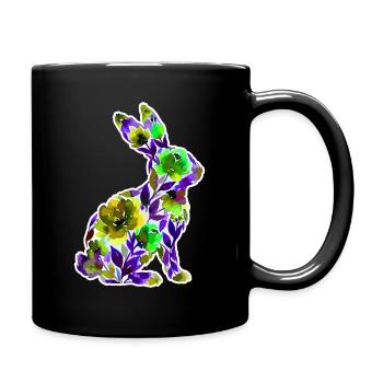Hase Silhouette Blumen - Tasse einfarbig - Schwarz - Rechts
