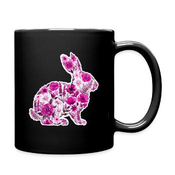 Hase Silhouette Blumen Pink - Tasse einfarbig - Schwarz - Rechts