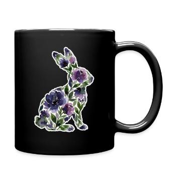 Hase Silhouette Blumen - Tasse einfarbig - Schwarz - Rechts