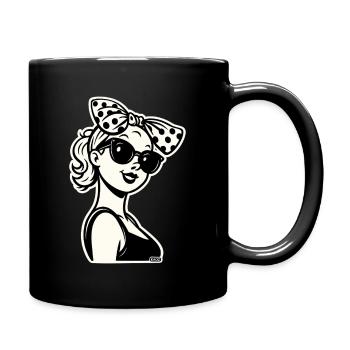 Retro Pinup Girl Polka Bow - Full Colour Mug - black - Right