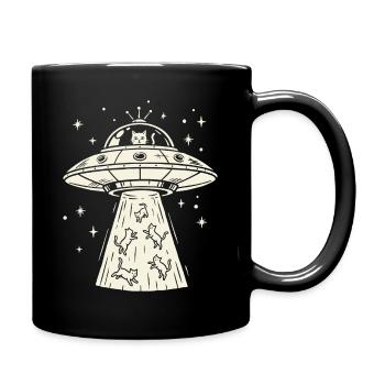 Cats UFO Abduction - Animal Alien Sci-Fi - Full Colour Mug - black - Right