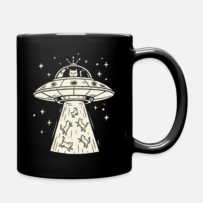 Cats UFO Abduction - Animal Alien Sci-Fi - Full Colour Mug - black