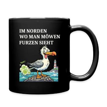 Norddeutscher Humor Spruch Möwe - Tasse einfarbig - Schwarz - Rechts
