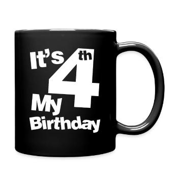 Sein 4. Geburtstag fettgedruckte Grafik - Tasse einfarbig - Schwarz - Rechts