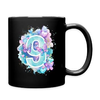 9th Birthday Butterflies Pastel Girl Nine - Full Colour Mug - black - Right