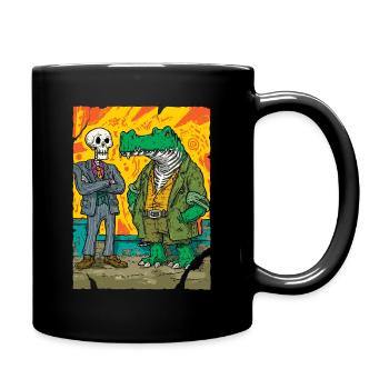 Neon Street Dino: Skeleton vs Alligator CEO - Tasse einfarbig - Schwarz - Rechts