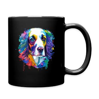 Englischer Springer Spaniel Bunte Spritzkunst - Tasse einfarbig - Schwarz - Rechts