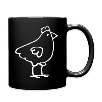 Minimalistische Hühner-Linienzeichnung - Tasse einfarbig - Schwarz - Rechts