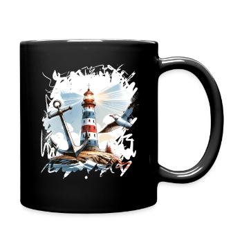 Leuchtturm Anker Möwe - Tasse einfarbig - Schwarz - Rechts