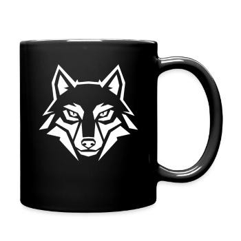 Geometrischer Wolf Kopf – Tribal Tier - Tasse einfarbig - Schwarz - Rechts