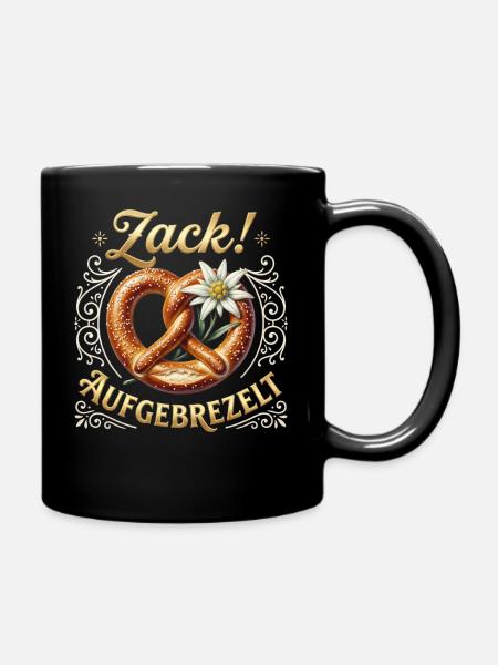 Trachten T-Shirt Damen Dirndl Ersatz Trachtenshirt - Tasse einfarbig - Schwarz