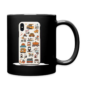 Colorful Vehicle World Doodle Pattern - Full Colour Mug - black - Right